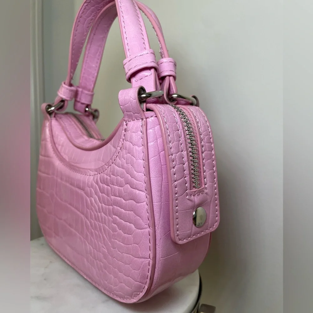 Zara Croc Embossed Top Handle Bag with Strap Pink Silver - Picture 4 of 16